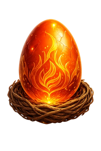 Stage 0: a glowing fire egg in a woven nest