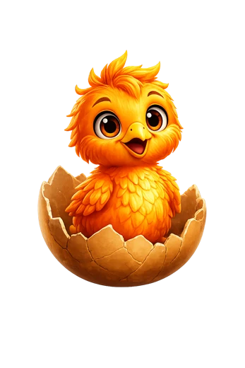 Stage 1: Hatchling — a tiny fluffy firebird